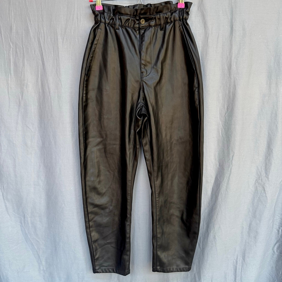 Zara Pants - ZARA Faux Leather Paperbag Waist Pants Black Size 4 High Rise